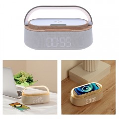 5’i 1 Arada Bluetooth Hoparlör, Kablosuz Şarj, Saat, Telefon Standı, Masa Lambası