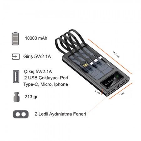 Güneş Enerjili Powerbank 10000 mAh