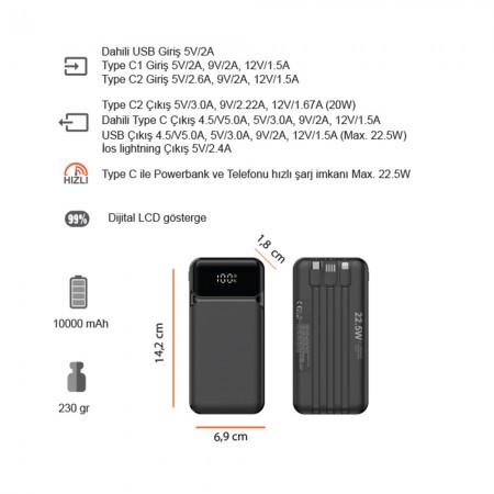 Hızlı Şarj Powerbank 10000 mAh