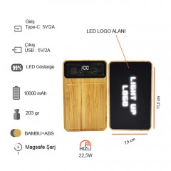 Işıklı Logo Bambu Magsafe 10000 mAh