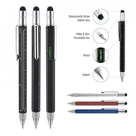 652 mavi Metal Su Terazili - Tornavidalı Touchpen Kalem