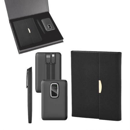 5072 Siyah Defter & Kalem & Powerbank Set