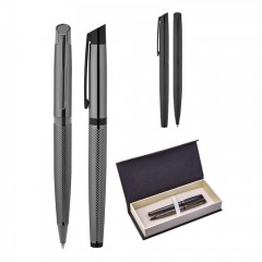 1111-RT Siyah-Siyah Klips Metal Roller & Tükenmez Kalem Seti